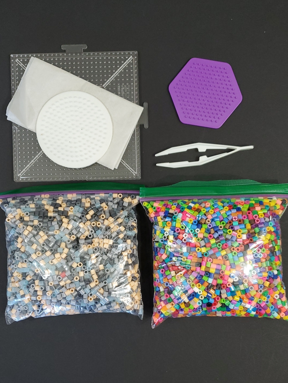 Perler Beads Set with 3 Pegboards & Tongs